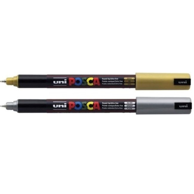 posca_authentic_marker_set_2_silver__gold_professional_grade_paint_markers_with_1mr_extra_fine_tip__pc_1mr_gold_silver